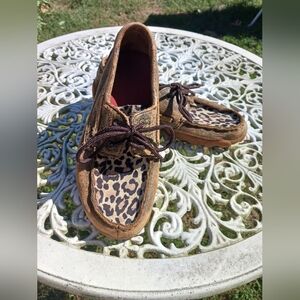 Twisted X Girls Leopard Print Boat Shoes Driving Mocs Sz 2M